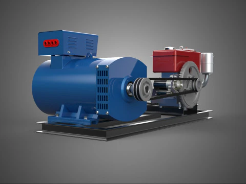 डीजल इंजन पावर जेनरेटर सेट जेनसेट अल्टरनेटर डायनमो मोटर 3D मॉडल