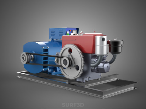 डीजल इंजन पावर जेनरेटर सेट जेनसेट अल्टरनेटर डायनमो मोटर 3D मॉडल