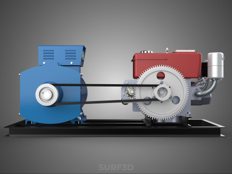 डीजल इंजन पावर जेनरेटर सेट जेनसेट अल्टरनेटर डायनमो मोटर 3D मॉडल