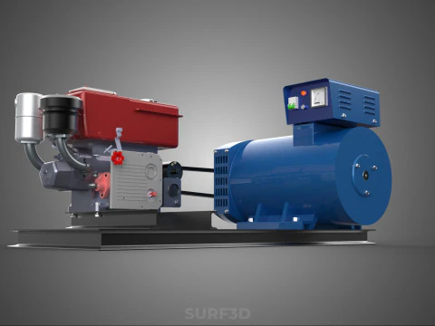 DIESEL ENGINE POWER GENERATOR SET GENSET ALTERNATOR DYNAMO MOTOR 3D Model