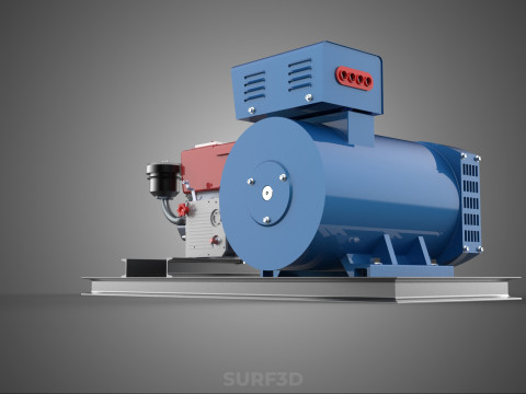 डीजल इंजन पावर जेनरेटर सेट जेनसेट अल्टरनेटर डायनमो मोटर 3D मॉडल