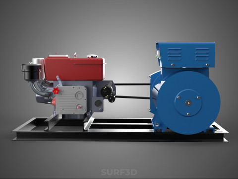 डीजल इंजन पावर जेनरेटर सेट जेनसेट अल्टरनेटर डायनमो मोटर 3D मॉडल