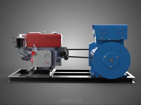 DIESEL ENGINE POWER GENERATOR SET GENSET ALTERNATOR DYNAMO MOTOR 3D Model