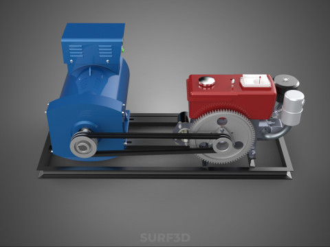 डीजल इंजन पावर जेनरेटर सेट जेनसेट अल्टरनेटर डायनमो मोटर 3D मॉडल