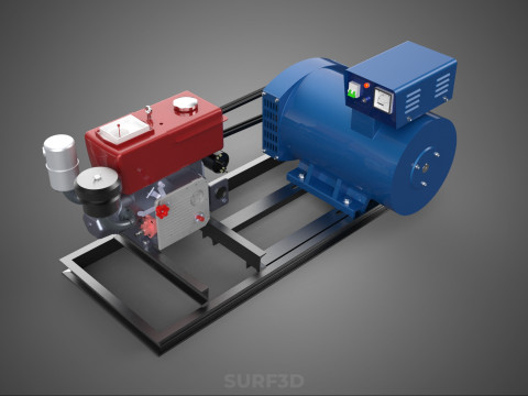 डीजल इंजन पावर जेनरेटर सेट जेनसेट अल्टरनेटर डायनमो मोटर 3D मॉडल