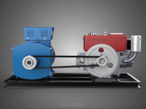 डीजल इंजन पावर जेनरेटर सेट जेनसेट अल्टरनेटर डायनमो मोटर 3D मॉडल