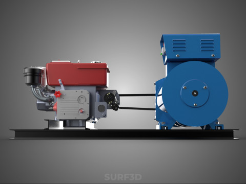 डीजल इंजन पावर जेनरेटर सेट जेनसेट अल्टरनेटर डायनमो मोटर 3D मॉडल