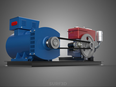 डीजल इंजन पावर जेनरेटर सेट जेनसेट अल्टरनेटर डायनमो मोटर 3D मॉडल