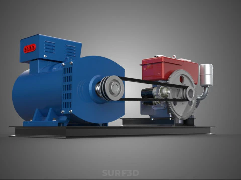 DIESEL ENGINE POWER GENERATOR SET GENSET ALTERNATOR DYNAMO MOTOR 3D Model