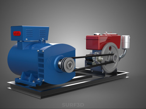 डीजल इंजन पावर जेनरेटर सेट जेनसेट अल्टरनेटर डायनमो मोटर 3D मॉडल
