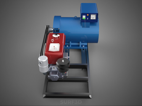 डीजल इंजन पावर जेनरेटर सेट जेनसेट अल्टरनेटर डायनमो मोटर 3D मॉडल