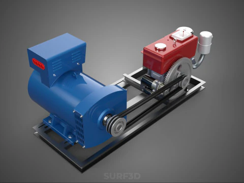 DIESEL ENGINE POWER GENERATOR SET GENSET ALTERNATOR DYNAMO MOTOR 3D Model