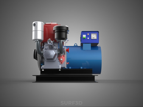 डीजल इंजन पावर जेनरेटर सेट जेनसेट अल्टरनेटर डायनमो मोटर 3D मॉडल
