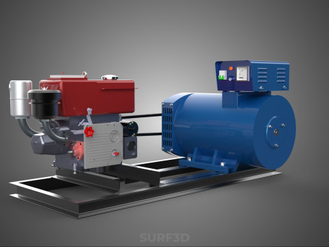 डीजल इंजन पावर जेनरेटर सेट जेनसेट अल्टरनेटर डायनमो मोटर 3D मॉडल