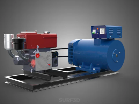 DIESEL ENGINE POWER GENERATOR SET GENSET ALTERNATOR DYNAMO MOTOR 3D Model