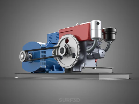 DIESEL ENGINE POWER GENERATOR SET GENSET ALTERNATOR DYNAMO MOTOR 3D Model
