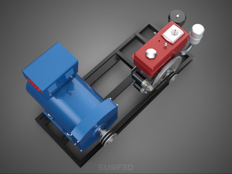 डीजल इंजन पावर जेनरेटर सेट जेनसेट अल्टरनेटर डायनमो मोटर 3D मॉडल