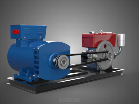 DIESEL ENGINE POWER GENERATOR SET GENSET ALTERNATOR DYNAMO MOTOR 3D Model