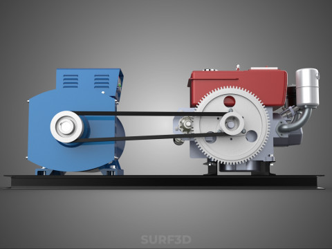 डीजल इंजन पावर जेनरेटर सेट जेनसेट अल्टरनेटर डायनमो मोटर 3D मॉडल