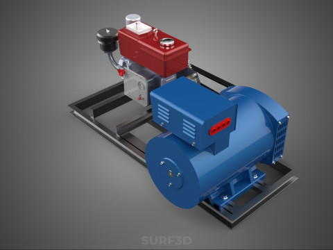 डीजल इंजन पावर जेनरेटर सेट जेनसेट अल्टरनेटर डायनमो मोटर 3D मॉडल