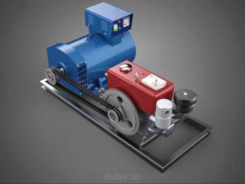 डीजल इंजन पावर जेनरेटर सेट जेनसेट अल्टरनेटर डायनमो मोटर 3D मॉडल