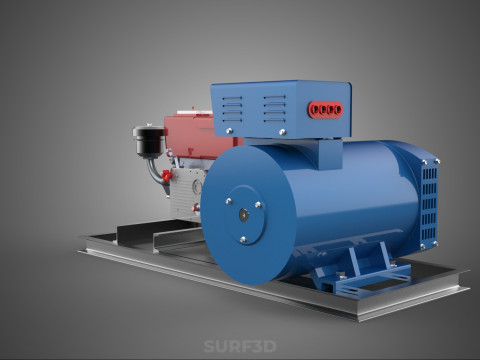 डीजल इंजन पावर जेनरेटर सेट जेनसेट अल्टरनेटर डायनमो मोटर 3D मॉडल