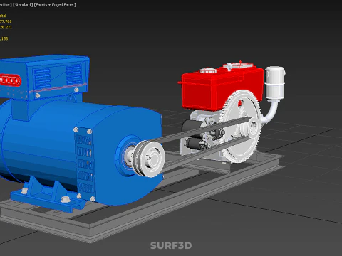 DIESEL ENGINE POWER GENERATOR SET GENSET ALTERNATOR DYNAMO MOTOR 3D Model