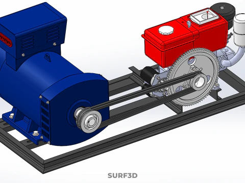 DIESEL ENGINE POWER GENERATOR SET GENSET ALTERNATOR DYNAMO MOTOR 3D Model