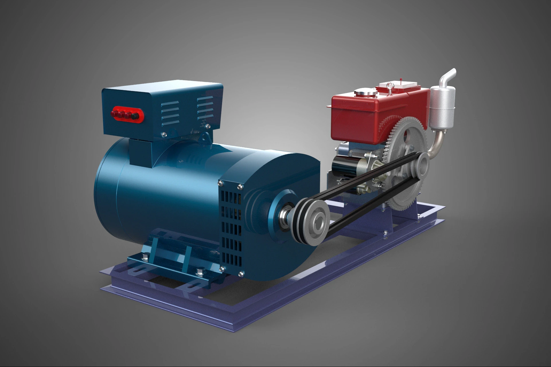 ENGINE DIESEL POWER GENERATOR SET GENSET ALTERNATOR DYNAMO MOTOR 3D Model .c4d .max .obj .3ds .fbx .stl .blend 
