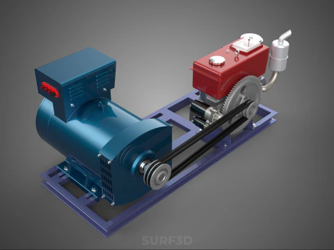 ENGINE DIESEL POWER GENERATOR SET GENSET ALTERNATOR DYNAMO MOTOR 3D Model