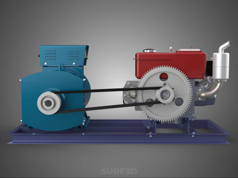 ENGINE DIESEL POWER GENERATOR SET GENSET ALTERNATOR DYNAMO MOTOR 3D Model