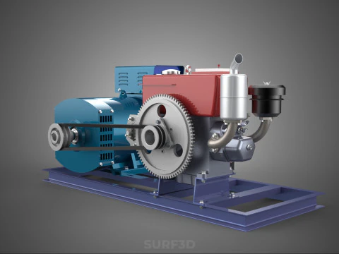 ENGINE DIESEL POWER GENERATOR SET GENSET ALTERNATOR DYNAMO MOTOR 3D Model