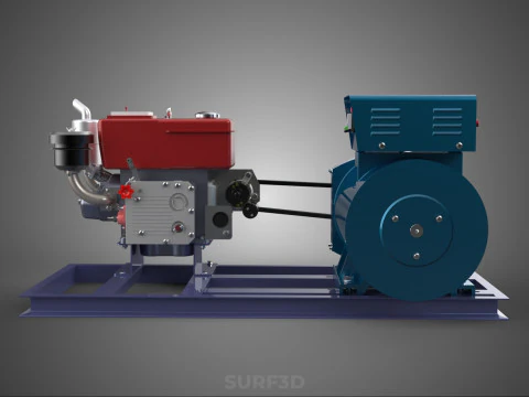 ENGINE DIESEL POWER GENERATOR SET GENSET ALTERNATOR DYNAMO MOTOR 3D Model