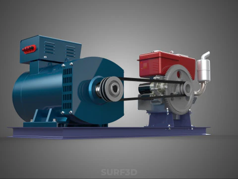 ENGINE DIESEL POWER GENERATOR SET GENSET ALTERNATOR DYNAMO MOTOR 3D Model