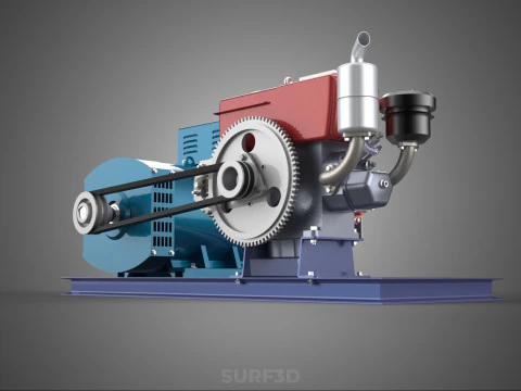 ENGINE DIESEL POWER GENERATOR SET GENSET ALTERNATOR DYNAMO MOTOR 3D Model