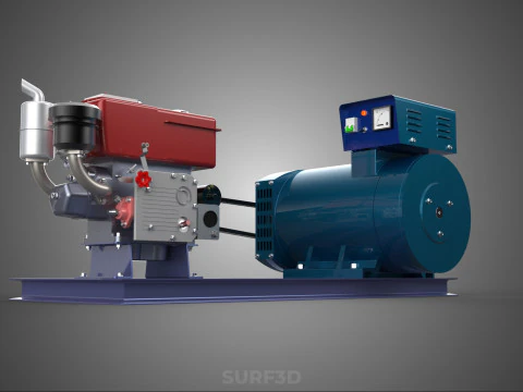 ENGINE DIESEL POWER GENERATOR SET GENSET ALTERNATOR DYNAMO MOTOR 3D Model