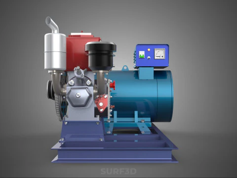 ENGINE DIESEL POWER GENERATOR SET GENSET ALTERNATOR DYNAMO MOTOR 3D Model
