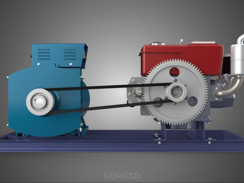 ENGINE DIESEL POWER GENERATOR SET GENSET ALTERNATOR DYNAMO MOTOR 3D Model