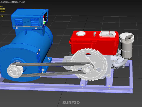 ENGINE DIESEL POWER GENERATOR SET GENSET ALTERNATOR DYNAMO MOTOR 3D Model