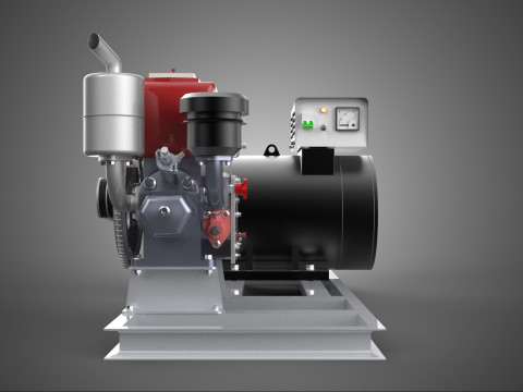 DIESEL STARTER ELECTRIC FLYWHEEL POWER GENERATOR MOTOR SETUP SET 3D Model