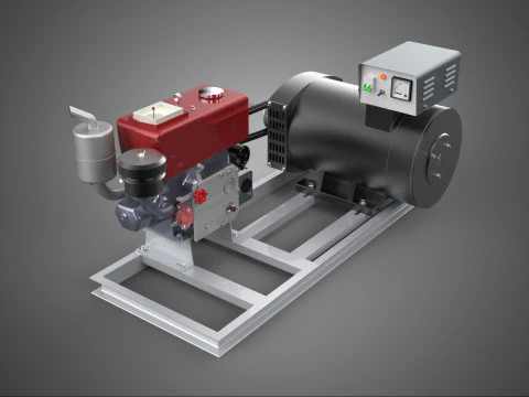 DIESEL STARTER ELECTRIC FLYWHEEL POWER GENERATOR MOTOR SETUP SET 3D Model