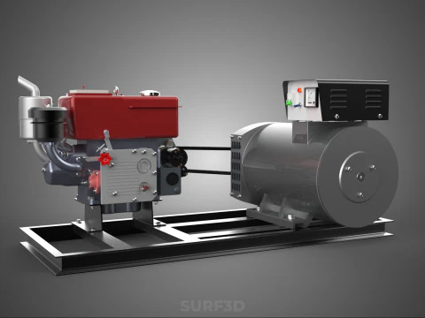 COMPACT DIESEL ENGINE TURBINE DYNAMO GENERATOR SET MACHINERY KVA 3D Model