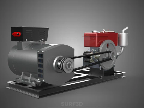 COMPACT DIESEL ENGINE TURBINE DYNAMO GENERATOR SET MACHINERY KVA 3D Model