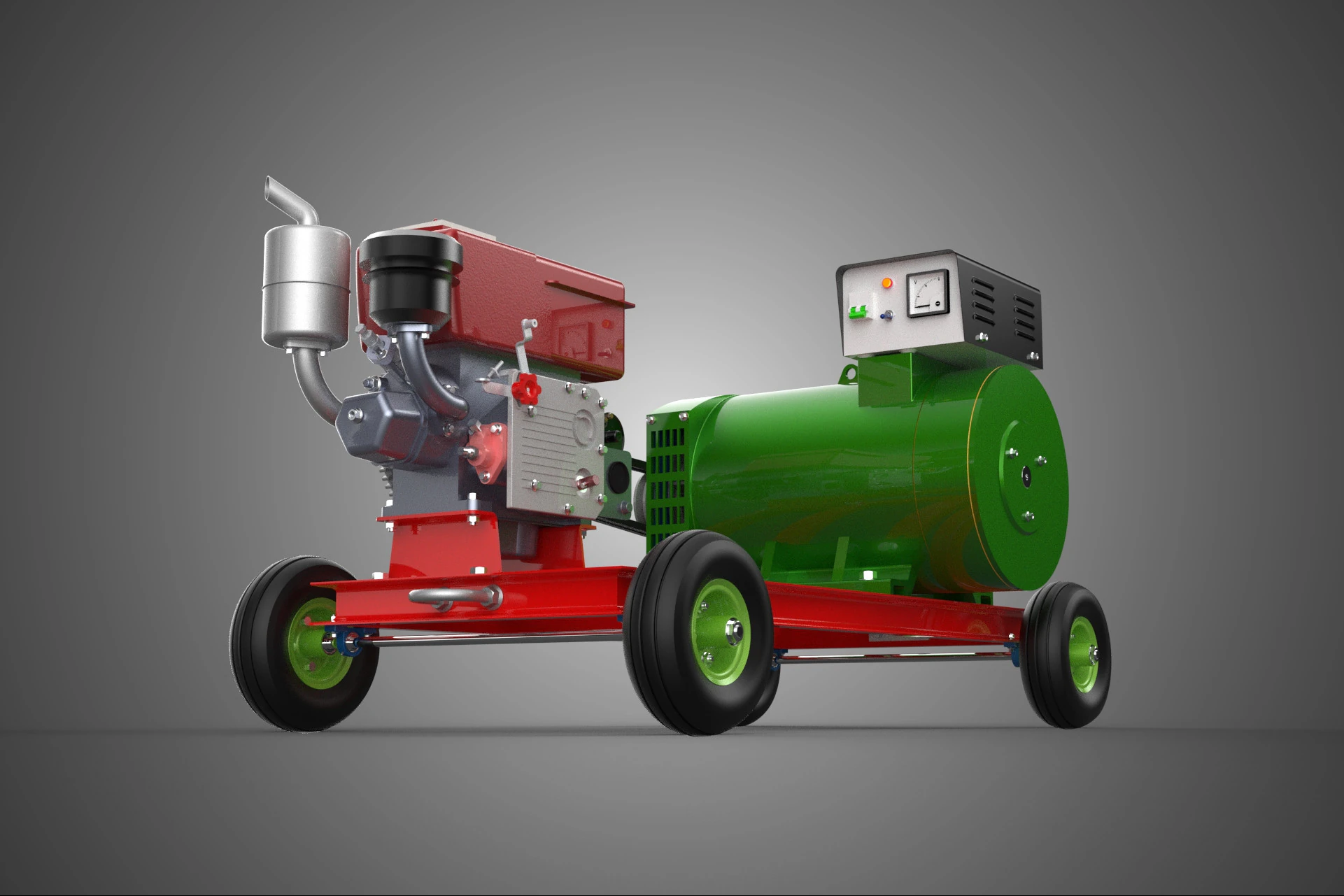 COMPACT SINGLE CYLINDER DIESEL ENGINE POWER GENERATOR SET GENSET 3D Model .c4d .max .obj .3ds .fbx .stl .blend 