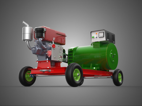 COMPACT SINGLE CYLINDER DIESEL ENGINE POWER GENERATOR SET GENSET 3D Model