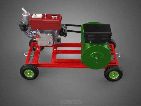 COMPACT SINGLE CYLINDER DIESEL ENGINE POWER GENERATOR SET GENSET 3D Model