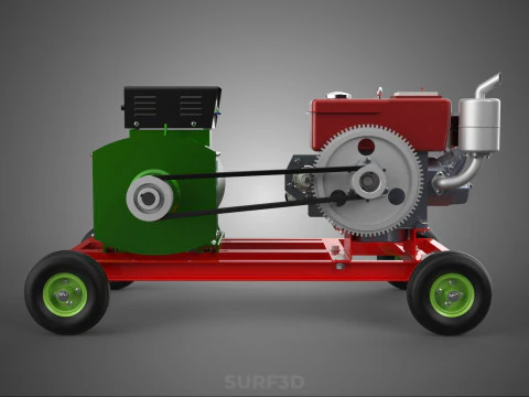 COMPACT SINGLE CYLINDER DIESEL ENGINE POWER GENERATOR SET GENSET 3D Model
