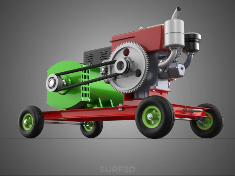 COMPACT SINGLE CYLINDER DIESEL ENGINE POWER GENERATOR SET GENSET 3D Model