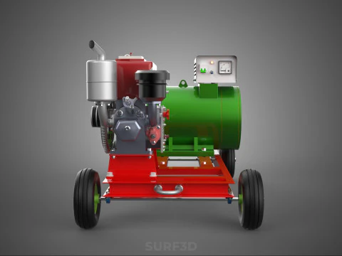 COMPACT SINGLE CYLINDER DIESEL ENGINE POWER GENERATOR SET GENSET 3D Model