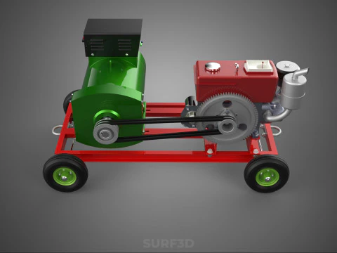 COMPACT SINGLE CYLINDER DIESEL ENGINE POWER GENERATOR SET GENSET 3D Model